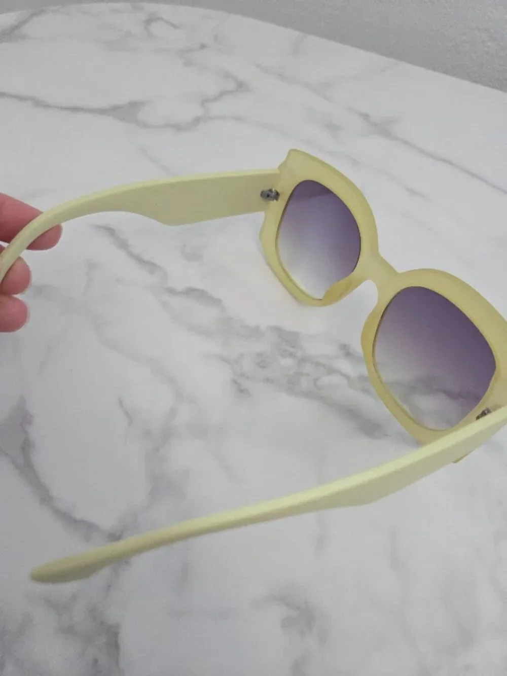 Oversized Square Sunglasses Pastel Lime Green Yellow Frame Gradient Lens - Picture 12 of 13